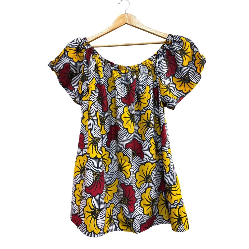 Apogee Womens Floral Off-Shoulder Dress 2X Yellow/Red/White